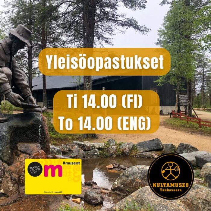 Räkkä rupeaa helpottamaan ja paarmatkin alkavat jo vähenemään. Nyt on siis hyvä hetki vierailla Kultamuseossa!

Järjestämme joka tiistai ja torstai avoimet yleisöopastukset kello 14. Kaikki ovat tervetulleita!

Opastukset ovat tiistaisin suomeksi ja torstaisin englanniksi. Tänään on siis erinomainen päivä lähteä tutustumaan Lapin rikkaaseen kultahistoriaan.

Tervetuloa! ☀

-

The worst of the mosquito and gnat season is starting to pass and there are less horseflies each day. Now is a great moment to visit Gold Museum!

We have guided tours every Tuesday and Thursday at 14. Everyone is welcome!

The guided tours are in Finnish on Tuesdays and in English on Thursdays. This makes today an excellent day to come get familiar with Laplands rich gold history.

Welcome! ☀

📸Kultamuseo